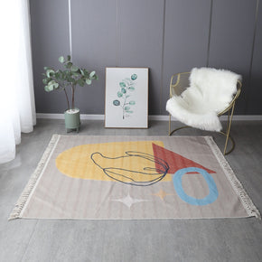Retro Simple Cotton Linen Area Rug with Tassel Hand Woven Floor Carpet Rug for Living Room Bedroom 02