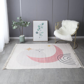 Retro Simple Cotton Linen Area Rug with Tassel Hand Woven Floor Carpet Rug for Living Room Bedroom 03