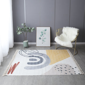 Retro Simple Cotton Linen Area Rug with Tassel Hand Woven Floor Carpet Rug for Living Room Bedroom 08