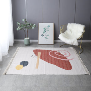 Retro Simple Cotton Linen Area Rug with Tassel Hand Woven Floor Carpet Rug for Living Room Bedroom 10