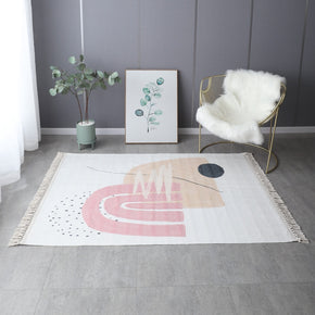Retro Simple Cotton Linen Area Rug with Tassel Hand Woven Floor Carpet Rug for Living Room Bedroom 11