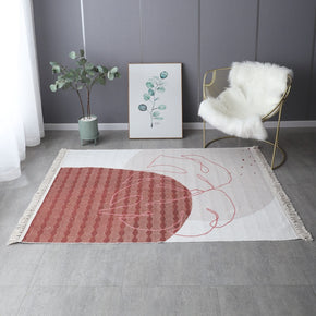 Retro Simple Cotton Linen Area Rug with Tassel Hand Woven Floor Carpet Rug for Living Room Bedroom 12