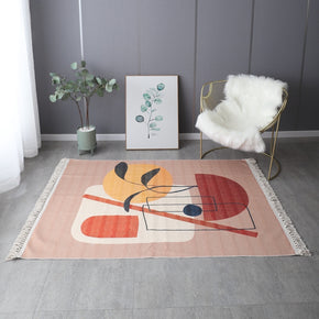 Retro Simple Cotton Linen Area Rug with Tassel Hand Woven Floor Carpet Rug for Living Room Bedroom 16