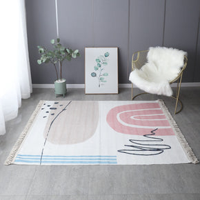 Retro Simple Cotton Linen Area Rug with Tassel Hand Woven Floor Carpet Rug for Living Room Bedroom 17