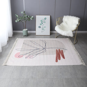 Retro Simple Cotton Linen Area Rug with Tassel Hand Woven Floor Carpet Rug for Living Room Bedroom 19