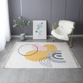 Retro Simple Cotton Linen Area Rug with Tassel Hand Woven Floor Carpet Rug for Living Room Bedroom 20
