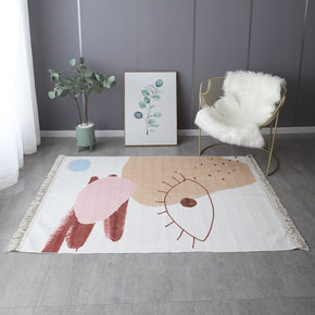 Retro Simple Cotton Linen Area Rug with Tassel Hand Woven Floor Carpet Rug for Living Room Bedroom 24