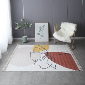 Retro Simple Cotton Linen Area Rug with Tassel Hand Woven Floor Carpet Rug for Living Room Bedroom 26