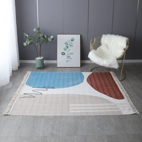 Retro Simple Cotton Linen Area Rug with Tassel Hand Woven Floor Carpet Rug for Living Room Bedroom 27