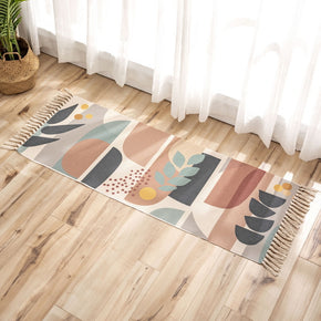 Colourful Abstract Pattern Cotton Linen Area Rug with Tassel Hand Woven Floor Carpet Rug for Living Room Bedroom