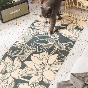 Lotus Pattern Cotton Linen Area Rug with Tassel Hand Woven Floor Carpet Rug for Living Room Bedroom