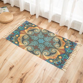 Vintage Pattern Cotton Linen Area Rug with Tassel Hand Woven Floor Carpet Rug for Living Room Bedroom