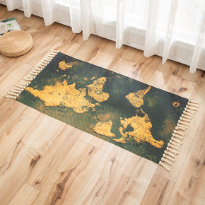 World Map Pattern Cotton Linen Area Rug with Tassel Handwoven Floor Carpet Rug for Living Room Bedroom