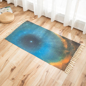 Blue Moon Sky Pattern Cotton Linen Area Rug with Tassel Handwoven Floor Carpet Rug for Living Room Bedroom