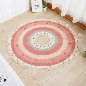 Red Round Cotton linen Area Rug Hand Woven Floor Carpet Rug for Living Room Bedroom