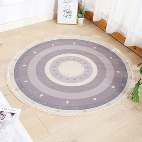 Purple Round Cotton linen Area Rug Hand Woven Floor Carpet Rug for Living Room Bedroom