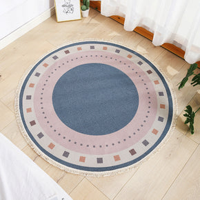 Blue Modern Round Cotton linen Area Rug Hand Woven Floor Carpet Rug for Living Room Bedroom