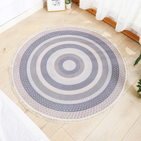 Modern Round Purple Cotton linen Area Rug Hand Woven Floor Carpet Rug for Living Room Bedroom