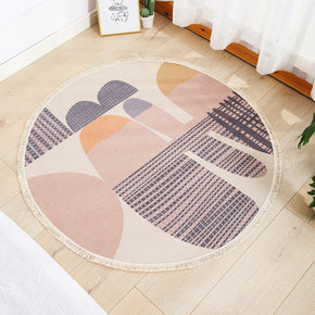 Modern Round Red Purple Cotton linen Area Rug Hand Woven Floor Carpet Rug for Living Room Bedroom