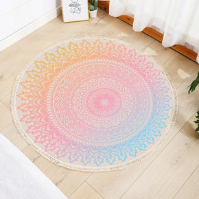 Pink Yellow Blue Modern Round Cotton linen Area Rug Hand Woven Floor Carpet Rug for Living Room Bedroom
