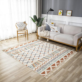 Multi-color Stripe Pattern Cotton Area Rug with Tassel Hand Woven Floor Carpet Rug for Bedroom Living Room