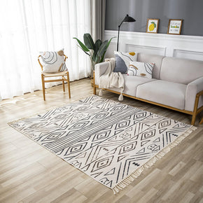 Diamond Pattern Cotton Area Rug with Tassel Hand Woven Floor Carpet Rug for Bedroom Living Room