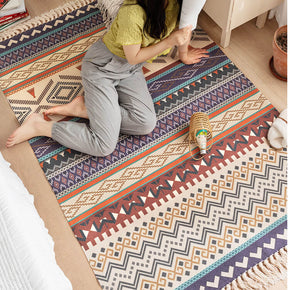 Pretty Colorful Morocco Pattern Cotton Area Rug with Tassel Hand Woven Floor Carpet Rug for Bedroom Living Room