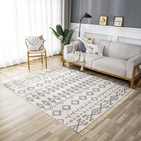 Line Geometry  Pattern Cotton Area Rug with Tassel Hand Woven Floor Carpet Rug for Bedroom Living Room
