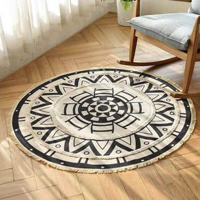 Round Morocco Cotton Area Rug with Tassel Hand Woven Machine Washable Floor Carpet Rug for Living Room Bedroom