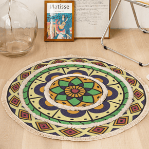 Colorful Stereo Round Moroccan Pattern Cotton Area Rug with Tassel Hand Woven Machine Washable Floor Carpet Rug for Living Room Bedroom