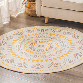 Yellow Moroccan Geometric Cotton Area Rug with Tassel Hand Woven Machine Washable Floor Carpet Rug for Living Room Bedroom