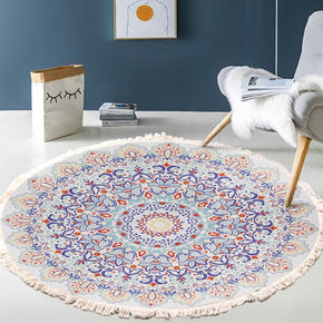 Colorful Printed Pattern Cotton Area Rug with Tassel Hand Woven Machine Washable Floor Carpet Rug