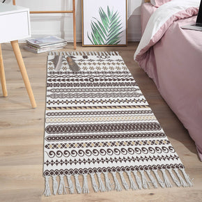 Brown Morocco Pattern Cotton and Linen Area Rug with Tassel Hand Woven Floor Carpet Rug for Living Room Bedroom