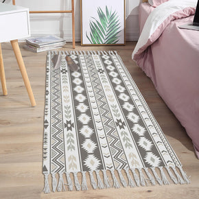 Grey Morocco Pattern Cotton and Linen Area Rug with Tassel Hand Woven Floor Carpet Rug for Living Room Bedroom