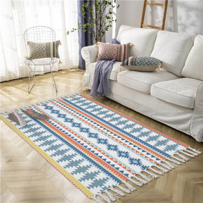 Multi-color Morocco Pattern Cotton and Linen Area Rug with Tassel Hand Woven Floor Carpet Rug for Living Room Bedroom