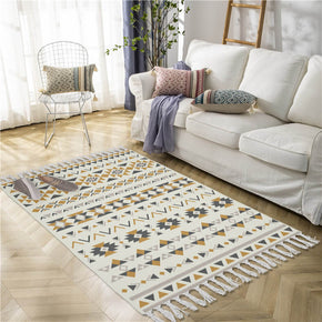 Triangle Geometric Pattern Cotton and Linen Area Rug with Tassel Hand Woven Floor Carpet Rug for Living Room Bedroom