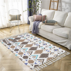 Many kinds Geometric Pattern Cotton and Linen Area Rug with Tassel Hand Woven Floor Carpet Rug for Living Room Bedroom