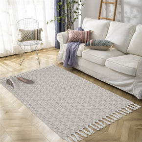 Gray Simple Pattern Cotton and Linen Area Rug with Tassel Handwoven Floor Carpet Rug for Living Room Bedroom