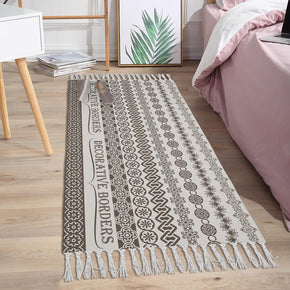 Geometric Flower Vine Pattern Cotton and Linen Area Rug with Tassel Handwoven Floor Carpet Rug for Living Room Bedroom