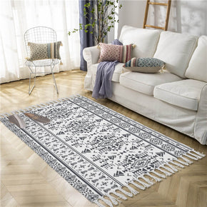 Moroccan Geometric Pattern Cotton and Linen Area Rug with Tassel Handwoven Floor Carpet Rug for Living Room Bedroom