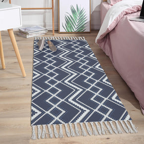 Diamond Geometric Pattern Cotton and Linen Area Rug with Tassel Handwoven Floor Carpet Rug for Living Room Bedroom