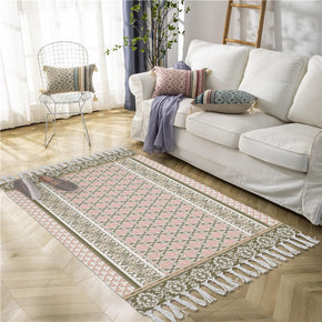 Classical Printed Patterns Cotton and Linen Area Rug with Tassel Handwoven Floor Carpet Rug for Living Room Bedroom 01