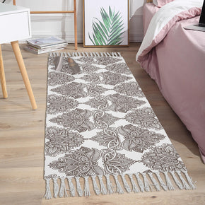 Classical Printed Patterns Cotton and Linen Area Rug with Tassel Handwoven Floor Carpet Rug for Living Room Bedroom 02