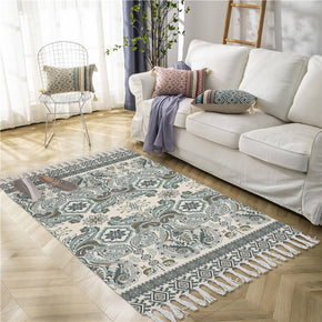 Classical Printed Patterns Cotton and Linen Area Rug with Tassel Handwoven Floor Carpet Rug for Living Room Bedroom 04