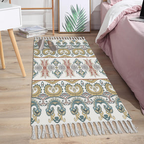 Classical Printed Patterns Cotton and Linen Area Rug with Tassel Handwoven Floor Carpet Rug for Living Room Bedroom 05