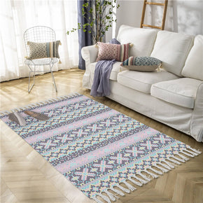 Classical Printed Patterns Cotton and Linen Area Rug with Tassel Handwoven Floor Carpet Rug for Living Room Bedroom 10