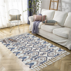 Classical Printed Patterns Cotton and Linen Area Rug with Tassel Handwoven Floor Carpet Rug for Living Room Bedroom 12