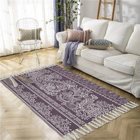 Classical Printed Patterns Cotton and Linen Area Rug with Tassel Handwoven Floor Carpet Rug for Living Room Bedroom 14