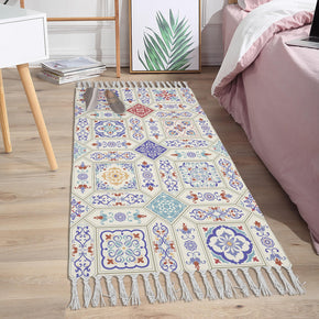 Classical Printed Patterns Cotton and Linen Area Rug with Tassel Handwoven Floor Carpet Rug for Living Room Bedroom 15