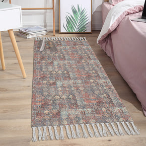 Colorful Abstract Pattern Cotton and Linen Area Rug with Tassel Handwoven Floor Carpet Rug for Living Room Bedroom